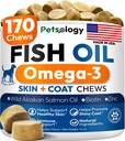 Omega 3 Fiskeolje for hunder - 170 Chews - Omega 3 for hunders kløende hud og allergi Relief - hud og Coat Supplement - EPA & DHA fettsyrer - hund antishedding og hot spot behandling - lakseolje
