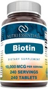 Biotin (Vitamin B7) 10.000 mg Supplement | 240 tabletter | Ikke-GMO | Glutenfri | Laget i USA