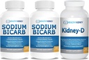 Natriumbikarbonat 650 mg Kapsler for syrerelief, Alkalinitet 120 piller 2-Pack + Njure-DNjure Supplement. D-vitamin optimalisert for nevrale støtte.