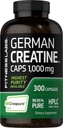 Fitness Labs Tysk Kreatin Monohydrat | 1000 mg | 300 Kapsler | Supplement for kvinner og menn | Ikke-GMO, Glutenfri