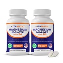 Vitamatic Magnesium Malate 2000mg per servering - 90 vegetariske tabletter - Lagt til B6 for maksimal absorpsjon - støtter muskler, ledd og hjerte helse* (2 flasker, uslavored)