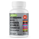 Viteey Ashwagandha Maca Fenugreek Supplement med Tongkat Ali – Drive, lidenskap og energi støtte for menn og kvinner – Mood, rolig og stress støtte - 60 Kapsler
