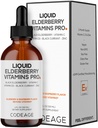 Codeage eldrebær vitaminer Pro - organisk svart eldrebær flytende dråper - vitamin C, D3, sink, svart currant - 2-måneders forsyning - svart sambucus væske - Supplement for voksne og barn - 4 fl oz