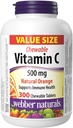 Weber Naturals C-vitamin, 300 Chewable Orange Tabletter, 500 mg vitamin C per tablett, bein, tann, immun og antioksidant støtte