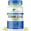 Jordens Pearl Vitamin D3 K2 5000 IU - 3-i-1 K2 D3 Vitamin Supplement med probiotika for kvinner og menn, 3-måneders forsyning, Gut Helse Supplement for kvinner og menn (90 CT)