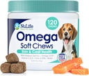 Omega Hud og Coat Chews for hunder, vilde laksehunder behandler med Biotin & vitamin E, hjelper med kløende hud, Allergy Relief & Shedding, Omega 3 6 9, EPA & DHA fettsyrer, laget i USA, 120 Chews