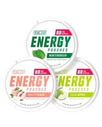 Grinds Energy Pouches - Natural Caffeine Pouches - Inneholder B-vitaminer, sukker-fri, & 0 kalorier - 80 mg koffein i hver pose - Vintergrønn, fersken, og sur Apple - 3 pakke, 15 poser Per Can