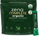Zena Complete Organic Super Greens Powder & Multivitamin, 90+ Supergrønner, Frukter, Veggies, 0 Sukker, 5G Fiber, Pre & Probiotika, Watermelon Citrus Flavor, 30 Pakninger