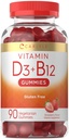 Carlyle Vitamin D3 + B12 Komplekse Gummies | 90 greve | Vegetarisk, ikke-GMO, og glutenfri formel | Jordbær Flavor Supplement