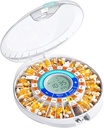 Daviky Automatic Pill Dispenser for eldre med alarm, 28-dagers elektronisk låst pille boks, lyd & lys påminnelser for medisinering, vitaminer og kosttilskudd (Orange)