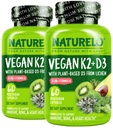 NATURELO vitamin D3 K2 - Vegan K2+D3 med plantebasert D3 fra Lichen - Naturlig D3 Supplement for immunsystem, bein støtte, hjertehelse - hele maten - ikke-GMO - Glutenfri, 60 kapsler (pakke med 2)