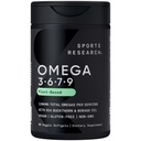 Idrettsforskning® Vegan Omega 3-6-7-9 - 1200 mg Multi-Spectrum Omega fettsyrer sertifisert ikke-GMO formel med Sea Buckthorn & boreolje - 90 Veggie Softgels