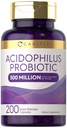 Carlyle Acidophilus Probiotiske kapsler for kvinner og menn | 500 millioner CFU | 200 piller | Lactobacillus Supplement | Ikke-GMO og Glutenfri