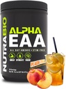 NutraBio Alpha EAA - All-Day Aminosyrer for muskelvekst og hydrasjon - essensielle aminosyrer med nootropics & Adaptogens- Full Spectrum EAA BCAA pulver - 30 Serveringer - Peach Tea