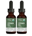 USDA Økologisk vitamin B12 2000mcg Sublingual Liquid Supplement (2-Pack) - Vegansk Methylcobalamin Drops for naturlig energi, vedlikehold metabolisme og immunsystemstøtte - 1 Fl Oz