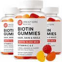 iRestore Hår Gummy Vitaminer, Vegansk Biotin Gummier for Hår Hud og Nagler, Hårvekst Gummier for kvinner og menn, Biotin 10.000mcg, 3PK