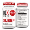 10X Helse søvntilskudd for voksne - 60 kapsler - Melatonin 3 mg, L teanin, magnesiumtilskudd, magnesiumoksid for dyp, bedre hvile og avslapping - 3-i-1 naturlig søvn støtte