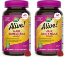 Naturens vei levende! Håret, huden og neglene Gummies, avansert skjønnhetsformula*, med Biotin og kollagen, Strawberry Flavored, 60 Gummies (pakke May Vary) (pakke med 2)