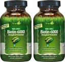 Irwin Naturals Biotin-6000-60 Flytende Soft-Gels, Pakke med 2 - Støtter styrke og beskyttelse for hår og negler - med avocado olje, kokosolje, lutein & Zeaxanthin - 60 Total Services