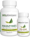 BiOptimizers - P3-OM og MassZymes Bundle - Premium Digestive Enzymer og Probiotika for kvinner og menn - Doctor-formulert (120 MassZymes Kapsler, 60 P3-OM Kapsler)