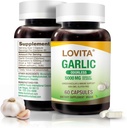 Lovita Odorless hvitløkskapsler, 5000 mg frisk hvitløk ekvivalent, 1,25% allicin ekstrakt, støtter hjerte, blodtrykk, kolesterol og immunsystem, ikke-GMO, Glutenfri, 60 Vegankapsler
