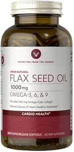 Vitamin World Flax Seed Oil 1000mg gir 450 mg Omega 3 per mykgel 240 Rapid Release softgels