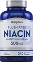 Piping Rock Niacin 500mg Flush Free | 240 Kapsler | Vitamin B3 Supplement | Ikke-GMO, Glutenfri
