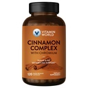 Vitamin verden kanel kompleks med kromium, 1000 mg kanel kosttilskudd med høy potens kromi for sunn metabolisme og antioksidant beskyttelse, 120 kapsler, 2 måneders forsyning, glutenfri