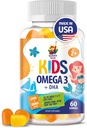 Omega 3 Gummies for barn og voksne - 60 Chewable Gummies - Ingen fiskeolje Vegan Omega 3 6 9 DHA Gummy Supplement