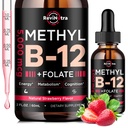 Vitamin B12 flytende dråper, B12 vitaminer 5000 mg, vitamin B-kompleks Supplement med Metylkobalamin B12 Sublingual, vitamin B6, Folat for energi, hjerne, hjertehelse, vegansk jordbær Flavor 2 Fl Oz