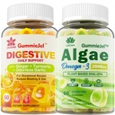 LILICARE Sukkerfri Omega 3 Fatty Acid 2000mg Med 640mg DHA & 290mg EPA, Multivitamin, CoQ10, Astaxanthin + Ginger fylte gummi for hemmighet - Mage Relief - Ultra Absorpsjon for Digestiv støtte