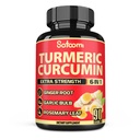 Satoomi 6in1 Turmeric Curcumin Supplement - 3 måneders forsyning - 95% Curcuminoids med Ginger Root, hvitløk bulb, Rosemary & Black Pepper - 90 kapsler