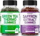 Grønn te fettforbrenner (60 greve) Vekttap fettforbrenner Appetitt Forsterkningsmiddel for voksne og safran kosttilskudd (60 gummi) Premium sukkerfri gummy - 5 i 1 avansert formel - Vegan trygt og USA laget