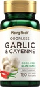 Piping Rock Odorless hvitløk Softgels | 180 Softgels | Supplement med Cayenne ekstrakt | Allium Sativum | Ikke-GMO, Glutenfri