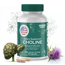 Choline Bitartrate 500MG - Premium Choline Supplements - Liver Support Supplement & Gallerblåser Kosttilskudd - Colina Supplemento 500 mg Orgánica - Brain vitamin for minne og fokus - 60 Choline Caps