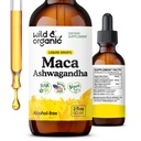 Wild & Organic Maca Ashwagandha Dropper for menn og kvinner - Peruansk Maca Root og Ashwagandha Tinktur for total støtte - Vegansk, Sukker og alkoholfri ekstrakt Supplement - 2 fl oz