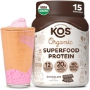 KOS Plante Basert Protein pulver, sjokolade USDA Økologisk - Lavkarbohydratblanding, Vegansk Supermat med vitaminer og mineraler - Keto, soya, myk gratis - Måltid Utskiftning for kvinner og menn - 15 Serveringer