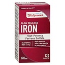 Walgreens Iron Slow Release høy potens Ferrous Sulfate 45mg, tabletter, 120 ea