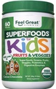 Feel Great USDA Organic Super Greens Powder for barn - Cocao sjokolade | Fruit & Veggie Supplement | Superfood pulver med probiotika og digestive enzymer for digestive helse | 60 dagers forsyning