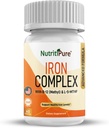 Jernkompleks, komplett blodbygging jern vegetariske kapsler med ikke-forstoppende karbonyl jern, kvatrefolik, B12, B6 & vitamin C, for kvinner og menn (60 caps)