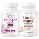 Mikroingredienser Multi collagen Complex for kvinner og løver Mane Supplement 240 Veggie Capsules Bundle 2 Pack ® Grass-Fed Collage Peptides ® Superfood Mushroom Antioksidanter med L-Ergothioneine