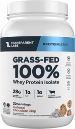 Transparent Labs Grass-Fed Whey Protein Isolate - naturlig flavored, Glutenfri Whey Protein pulver med 28 g protein per servering og 9 Aminosyrer - 30 serveringer, Oatmeal Chokolade Chip informasjonskapsler
