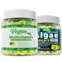 Vegan Omega 3 Gummies 1000mg med vegansk multivitamin for kvinner menn med jern, vitamin B12, A, D3, K2, Algae Omega 3, Magnesium, sink