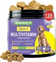 15 i 1 Hund Multivitamin Supplement - Hundevitaminer for immunsystem, Digestion, Hip & Joint, Hud & Coat - med essensielle vitaminer, Glukosamin & Chondroitin - Kylling Flavor, 120 Chews