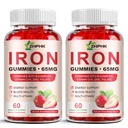 Iron Supplement Gummier for kvinner, menn og barn, 65mg Jern og 250mg Vitamin C per servering - Sunn blod, energi og immun støtte jern vitamin Gummy med folat, 2 pakke