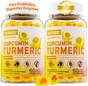 Sugar Free Turmeric Curcumin Fyllt Gummies 550mg for voksne, Ginger & Svart Pepper | 95% Curcuminoids w/Prebiotic Probiotic & Postbiotic Blend, Støtte, Immun & Digestive Helse, Vegan, 2Pack