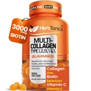Herbtonics Multi Collage Gummies med Biotin & Vitamin C, Hydrolysert Collage Peptides Typer I, II, III, V, X for hår, hud, negler, & bein støtte - Tropisk Flavor, 60 Gummies