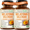 Melatonin søvnhjelp med L Theanine & Valerian Root – gurkemeie Supplement – gurkemeie curcumin med Ginger & Black Pepper – L-Theanine & Melatonin 3 mg for søvn, ro og stress relief – 2 pakke