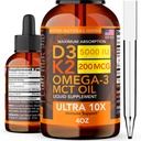Vitamin D3 K2 flytende dråper 5000 IU (4oz) Maksimal styrke vitamin D, K, MCT olje og omega 3 ben, hjerte, ledd, muskel støtte supplement. Hurtig absorpsjon formel. 4 i 1 kompleks formel ikke-GMO
