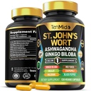 St.John's Wort Supplement - 8in1 Formula - Kombinere med Ashwagandha, Ginkgo Biloba, Shilajit, Valerian, Holy Basil, Kamille og Black Pepper - 120 Vegan Capsules for 4 måneders forsyning